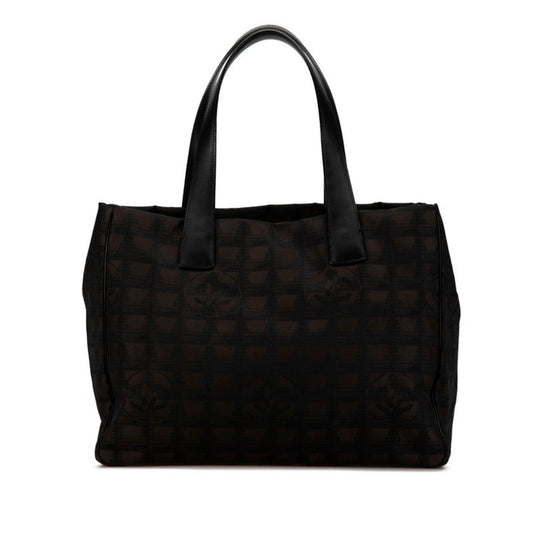 Chanel Black Brown Nylon Leather Handbag Tote Bag