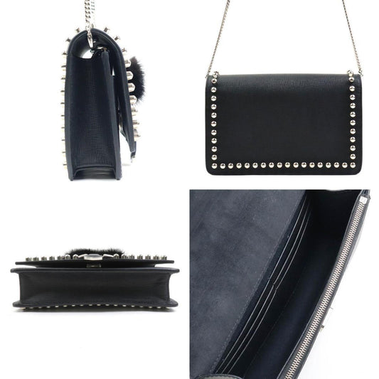 Fendi Black White Leather Fur Shoulder Bag