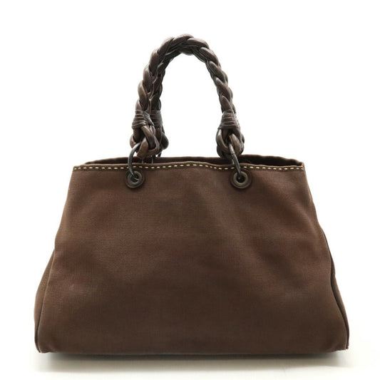 Bottega Veneta Dark Brown Canvas Leather Shoulder Bag Tote Bag