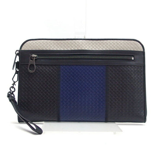 Bottega Veneta Beige Black Blue Leather Clutch Bag