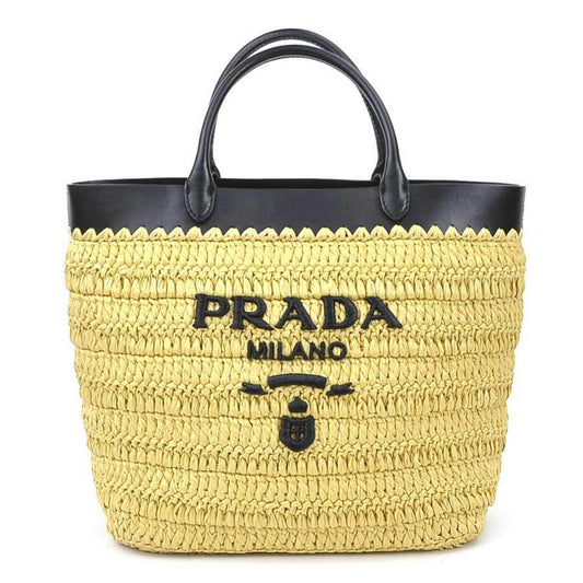 Prada Black Rayon Leather Handbag Shoulder Bag Tote Bag