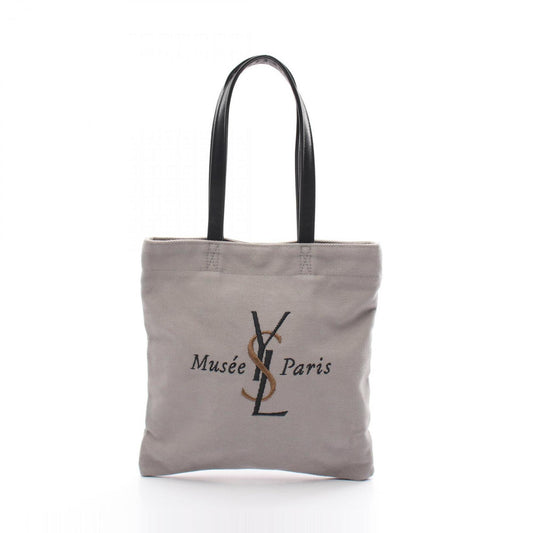 Yves Saint Laurent Black Gray Canvas Leather Tote Bag