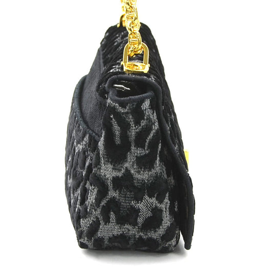 Christian Dior Black Gray Velvet Canvas Shoulder Bag