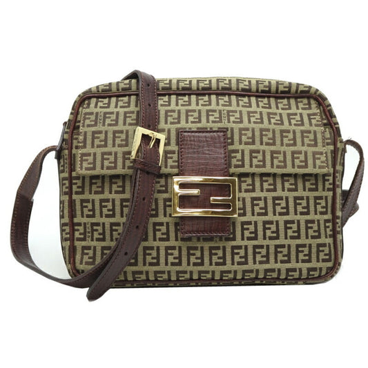 Fendi Beige Brown Canvas Leather Shoulder Bag