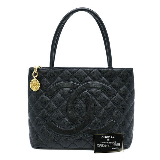 Chanel Black Caviar Leather Handbag Tote Bag