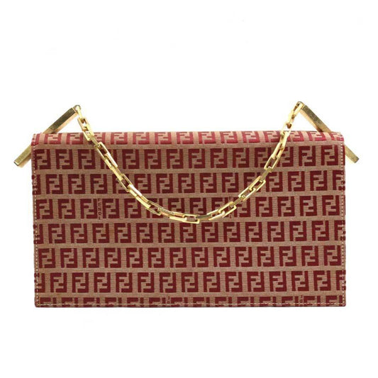 Fendi Beige Red Color Canvas Handbag