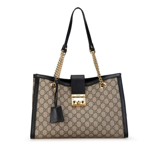 Gucci Beige Black Gg Supreme Leather Shoulder Bag Tote Bag