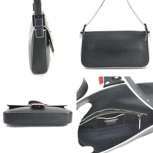 Fendi Black White Yellow Leather Handbag Shoulder Bag