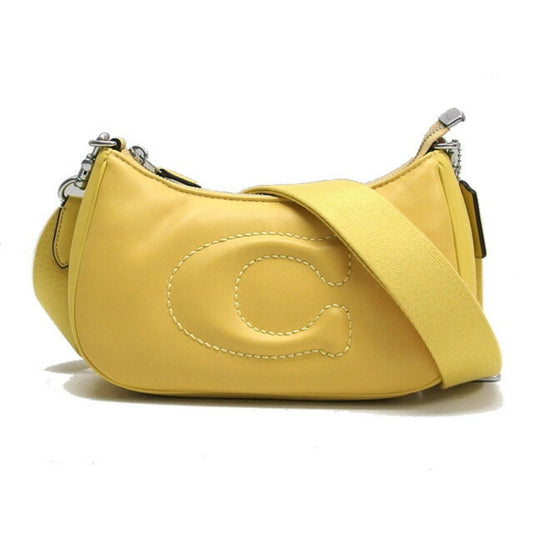 Coach Matte Silver Yellow Leather Shoulder Bag