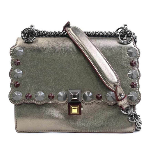 Fendi Gold Metallic Gray Leather Shoulder Bag