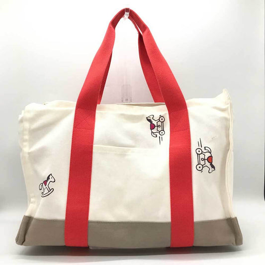 Hermes Adada Ivory Red Color Canvas Tote Bag