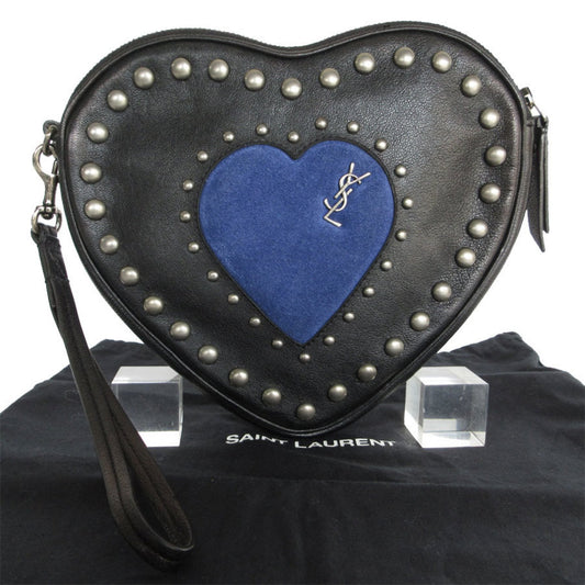 Saint Laurent Black Blue Leather Suede Clutch Bag