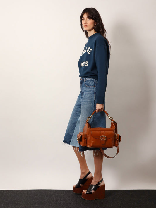 Chloe' Women Carry Shiny Buffalo Leather Shoulder Bag