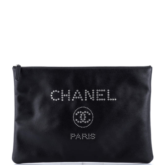 Chanel Deauville Pouch Studded Caviar Large