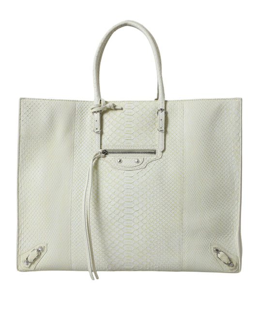 Balenciaga Chic Python Leather Tote in White & Women's Yellow