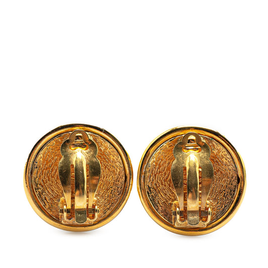 Gold Chanel Gold Plated Faux Pearl CC Round Clip On Earrings