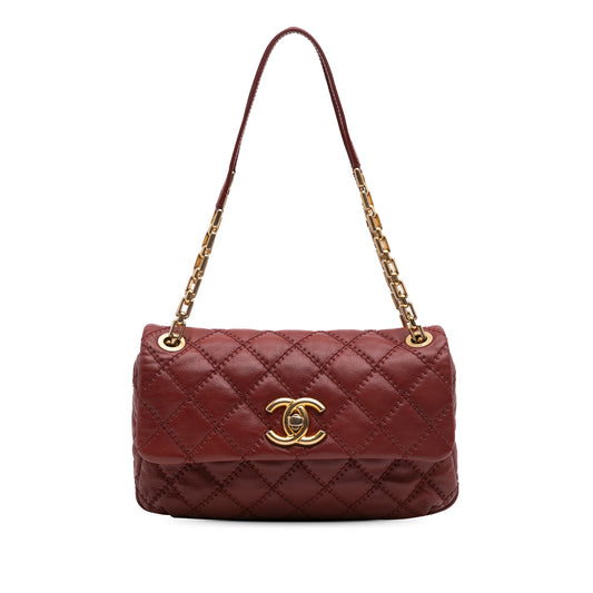 Red Chanel Quilted Calfskin Ultimate Stitch Retro Chain Flap Shoulder Bag