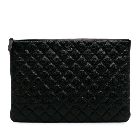 Black Chanel Large Quilted Caviar O Case Clutch