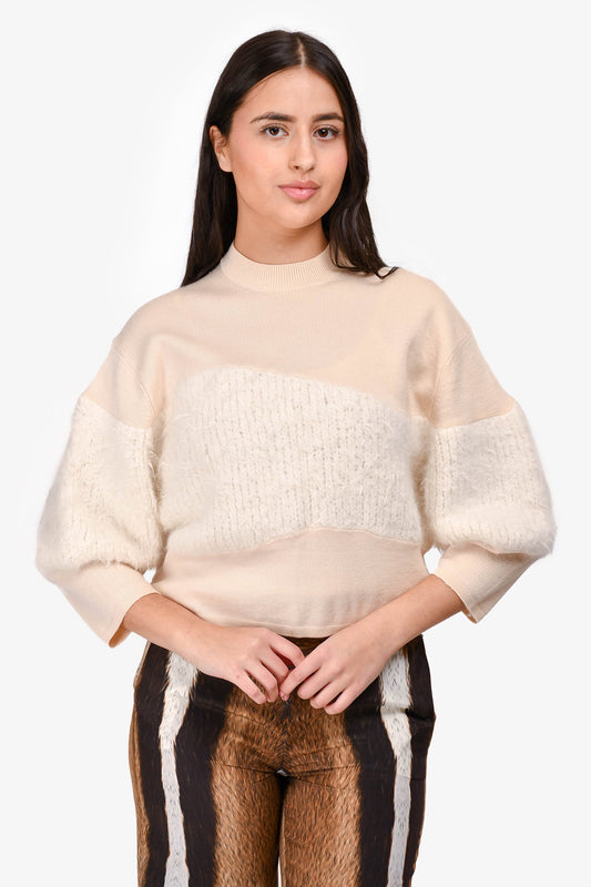 3.1 Phillip Lim Beige Wool Knit Rabbit Fur Detailed Sweater Size XS