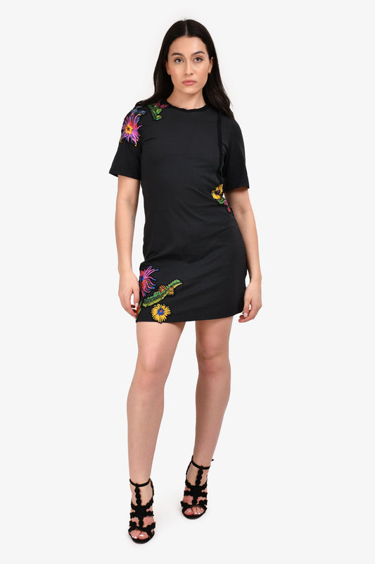 3.1 Phillip Lim Black Cotton Sunflower Embroidered Cut-Out Mini Dress Size M