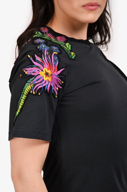 3.1 Phillip Lim Black Cotton Sunflower Embroidered Cut-Out Mini Dress Size M