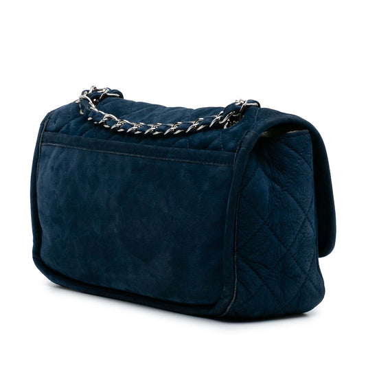 Blue Chanel Medium Quilted Nubuck Natural Beauty Split Pocket Flap Shoulder Bag