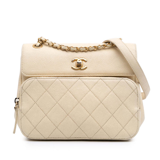 Creme Chanel Caviar Business Affinity Messenger Flap Crossbody Bag
