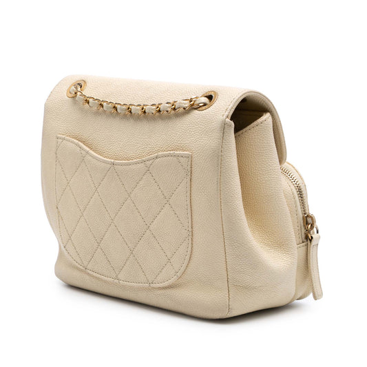 Creme Chanel Caviar Business Affinity Messenger Flap Crossbody Bag